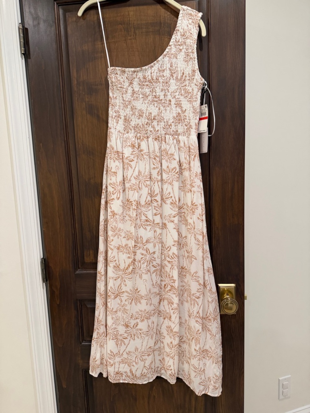 One-Shoulder 1 State Maxi Smock Dress in Blush Brown